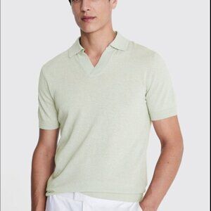 MOSS Linen Blend Light Sage Skipper Polo Size S